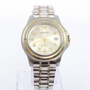 Vintage Watch It Watch Mens Silver Tone Stainless Steel Classic Retro Beige Dial